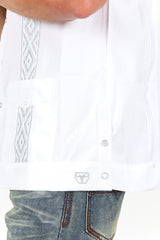 Men's Modern Fit Black GUAYABERA Shirt- White