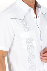 Men's Modern Fit Black GUAYABERA Shirt- White