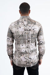 Mens Modern Fit Stretch Foil Fashion Shirt- Beige