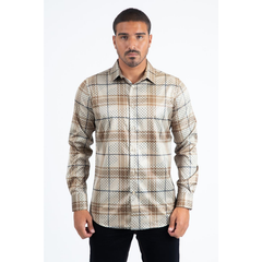 Mens Modern Fit Stretch Foil Fashion Shirt- Khaki