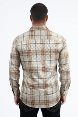 Mens Modern Fit Stretch Foil Fashion Shirt- Khaki