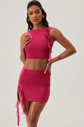 Ruffle Split Mini Skirt in Fuchsia