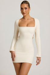 Pearl-Detail Cut-Out Mini Dress in Ivory