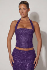 Embellished Halterneck Corset Top in Purple