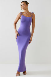 Ruched Backless Maxi Dress in Violet