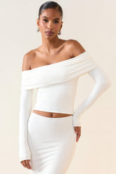 Modal Off-Shoulder Long-Sleeve Top in White