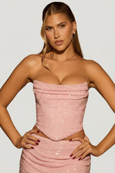 Embellished Draped Corset Top in Lavender Pink