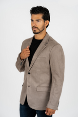 Platini Men's Double Button Faux Suede Grey Blazer