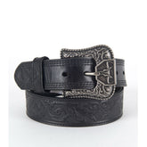 Platini Men's Leather Embossed Belt- Black