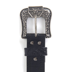Platini Men's Leather Embossed Belt- Black