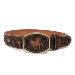 Potrillo Laser Cut Leather Belt- Brown