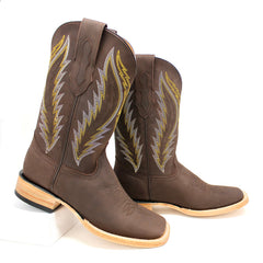 Ranchers Chocolate Cowhide Square Toe Cowboy Boots