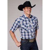 Roper Men's Navy Plaid Short Sleeve Snap Shirt