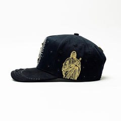 San Judas Rhinestone Big Boss Hat – Black & Gold