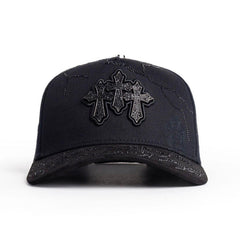 Triple Cross Rhinestone Snapback Hat – Blackout Edition