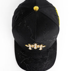 Triple Gold Cross Rhinestone Snapback Hat – Black & Gold Edition