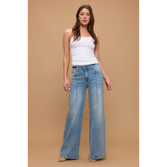 Vintage Mid-rise Tummy Control Relaxed Flare Center Seam Light Wash Jeans