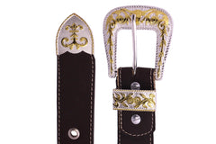 Western Belt w/ Gold Buckle - Café