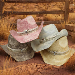 Western Festival Vintage Cowboy Hat with Silver Bull Head Band - Blue