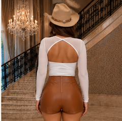 Western Glam Faux Leather Skort – Camel