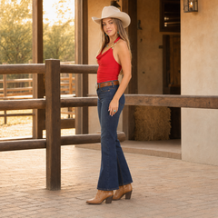 Western Glam Gold Ring Halter Top – Red