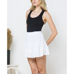 White Tiered Ruffled Mini Skirt