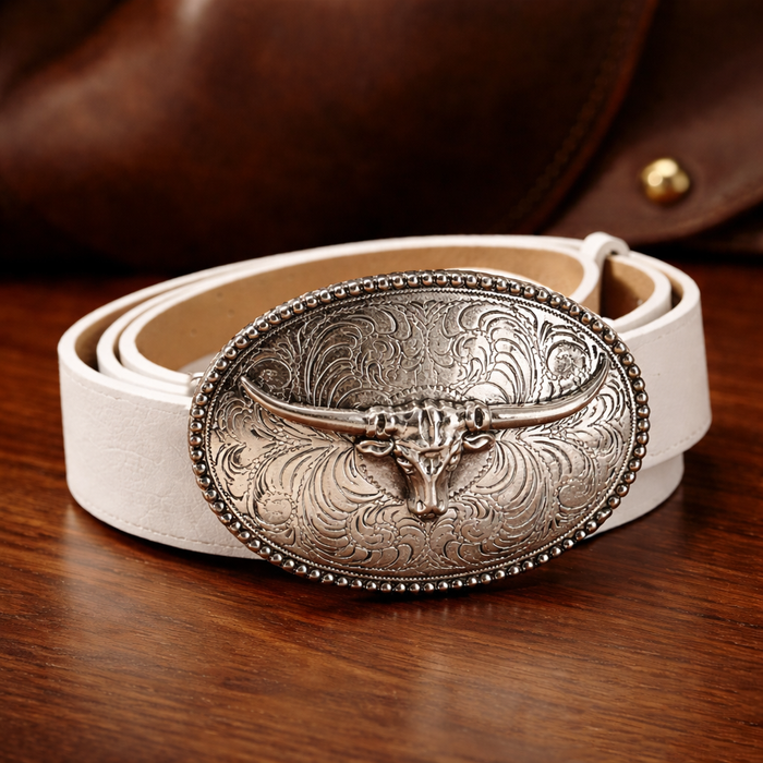 Women’s Belt w/ Oval Buckle - White