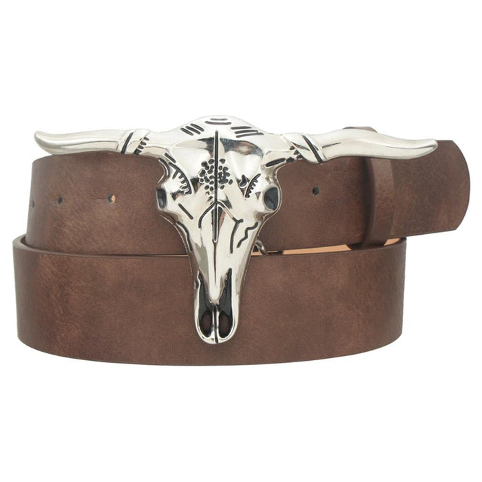 Women’s Belt w/ Silver Steer Head Buckle - Brown