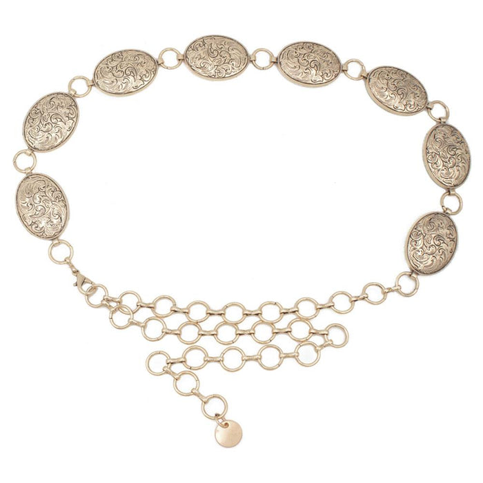 Women's GOLD Swirl Concho Chain Belt