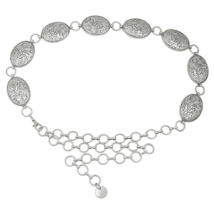 Women's Silver Swirl Concho Chain Belt