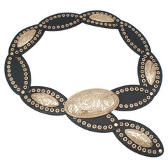 western statement belt with gold conchos and black plates