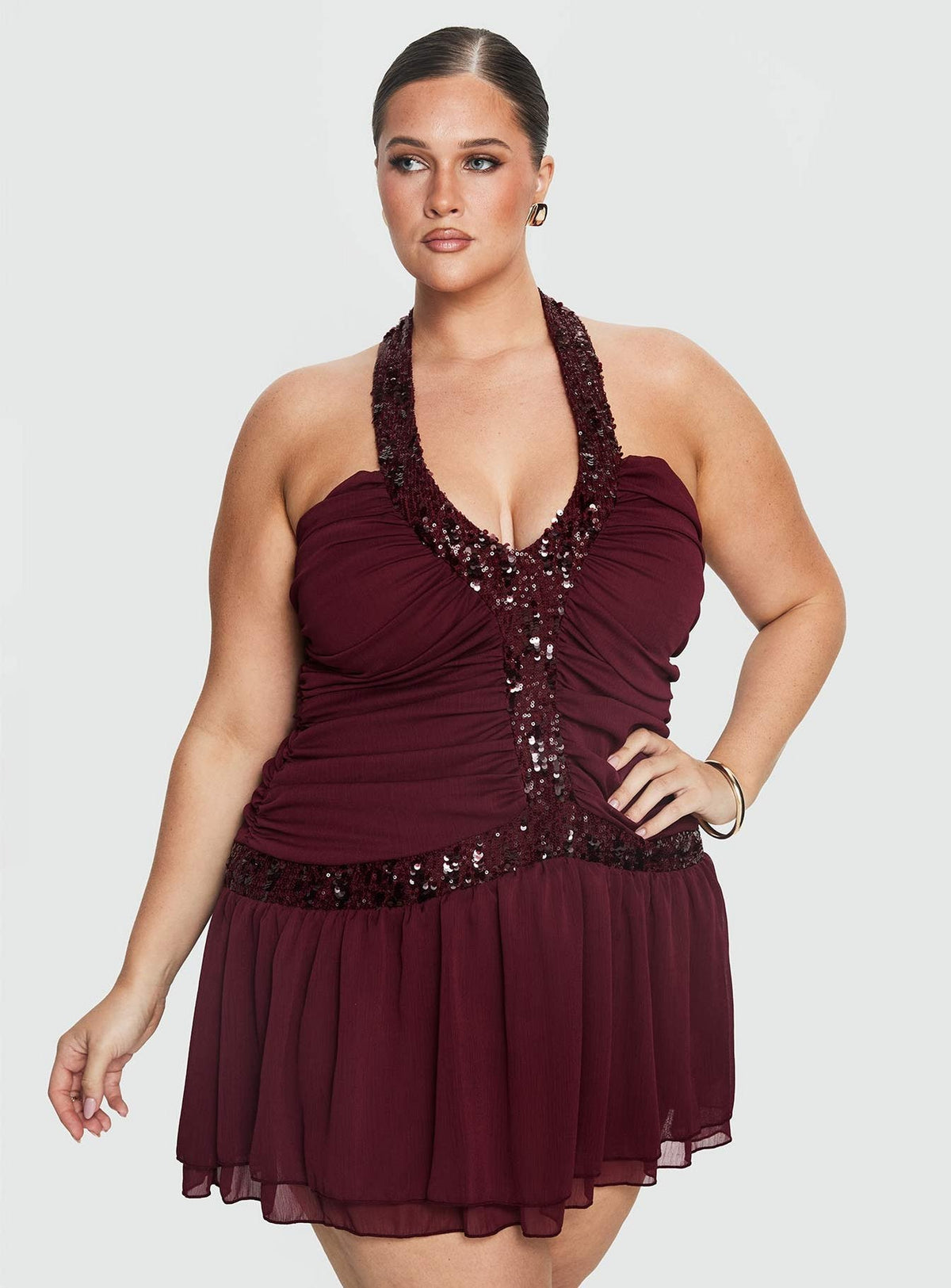 Aisleigh Sequin Halter Mini Dress Berry Curve