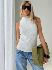 Alicea High Neck Sleeveless Top Pale Grey