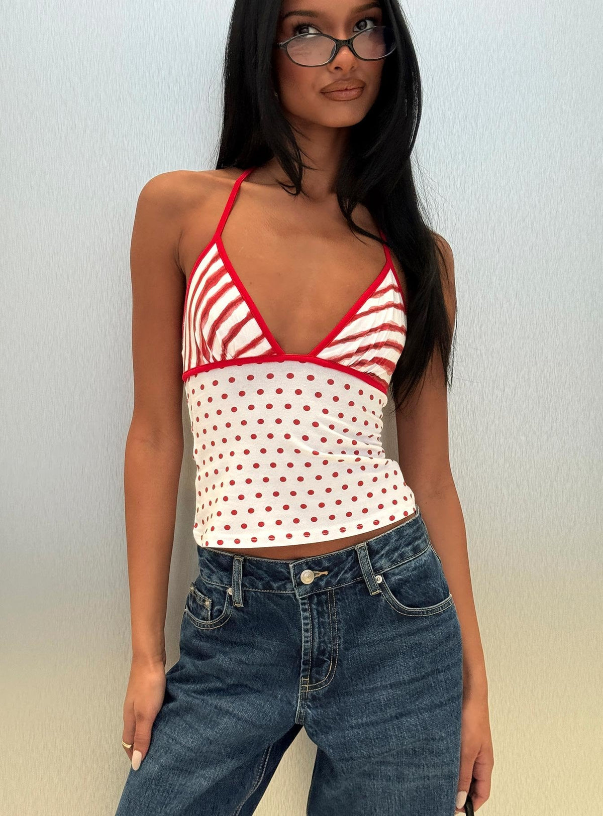 Aelina Halter Top Red / White Polka Dot