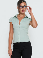 Adulation Ruched Detail Short Sleeve Shirt Green