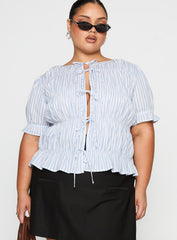 Alistair Bow Tie Top Blue / White Stripe Curve