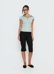 Adulation Ruched Detail Short Sleeve Shirt Green
