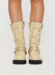 Allora Western Boots Beige Faux Suede
