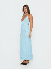 Adesta Frill Halter Maxi Dress Blue
