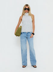 Alicea High Neck Sleeveless Top Pale Grey