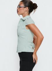 Adulation Ruched Detail Short Sleeve Shirt Green