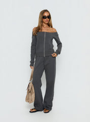 Airazo Off Shoulder Zip Through Jumper Grey