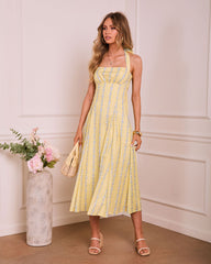 Modern Blossom Floral Halter Midi Dress