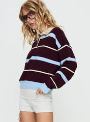 Aiyanna Collared Rugby Jersey Brown / Blue Stripe
