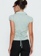 Adulation Ruched Detail Short Sleeve Shirt Green