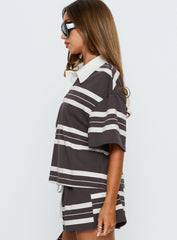 Aaren Boxy Polo Top Brown Stripe