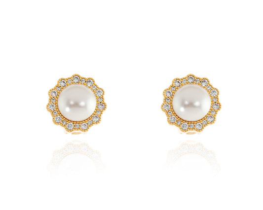 Cachet London Florantine Pearl Gold Clip on Earrings