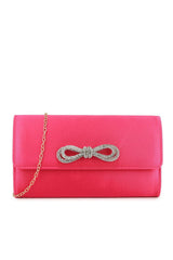 Avery Diamante Bow Detail Clutch Bag in Fuchsia