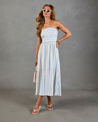 Telma Striped Strapless Fit and Flare Midi Dress