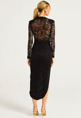 ANGELEYE Black Lace Sheer Back Wrap Dress